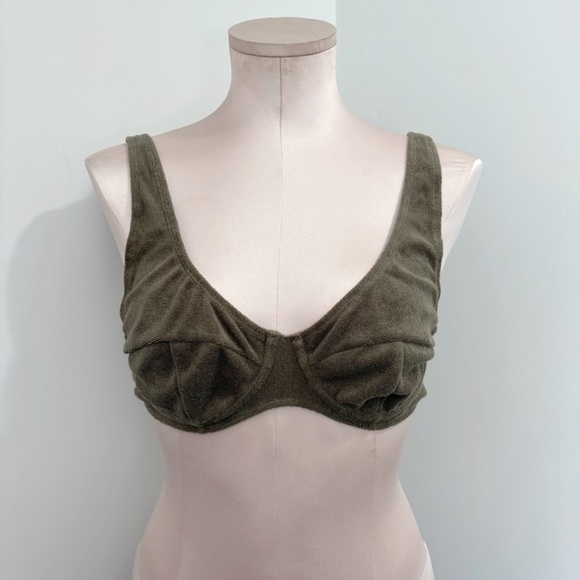 🌷SALE Myra Swim Siegil Terry Bikini Top Size Medium Olive Green Textured Underwi - Picture 1 of 15
